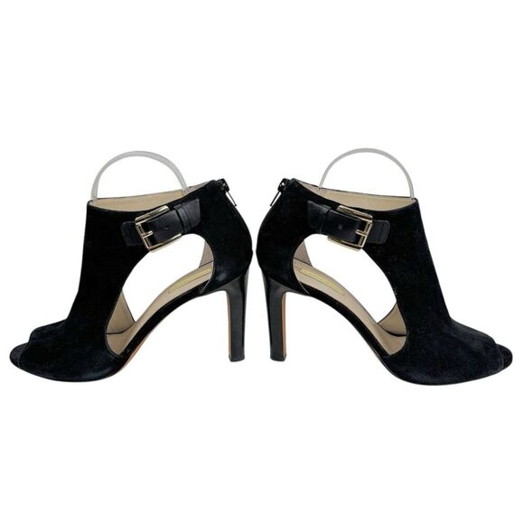 Louise Et Cie Olivia Peep-Toe High Heel Bootie 9 Black Suede Gold Evening Office - Picture 1 of 15